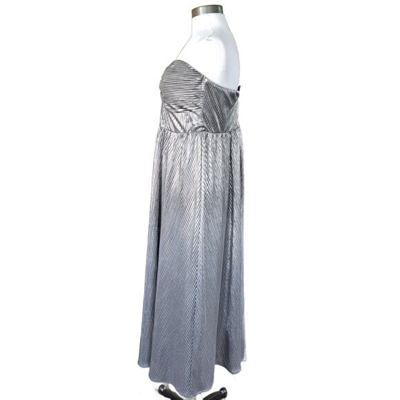 Lovers & Friends Tanya Silver Strapless Midi Maxi Dress Large Party Prom Metalic - Picture 6 of 13